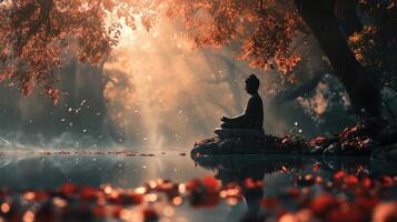 The soothing sound of rustling leaves and chirping birds in the background as you sink deeper into meditation. photo