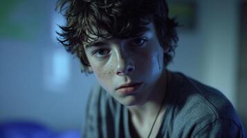 A teenage boy with a perplexed expression searching for answers in a jumbled mind photo