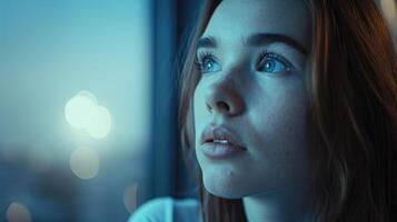 A young woman with a furrowed brow trying to recall important information from the past photo