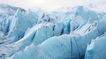A detailed shot of a melting glacier, showing the loss of habitat for animals that rely on it for survival and their subsequent shift in migration patterns. photo