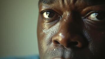 A man of African descent with a distant look in his eyes struggling with feelings of inadequacy photo
