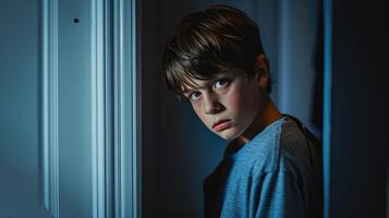 A teenage boy with OCD repeatedly locking and unlocking his bedroom door before going to bed photo
