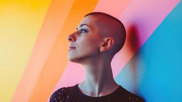 A person of nonbinary gender identity with a powerful expression reflecting the fight for acceptance and recognition photo