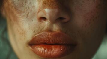 A closeup of a persons face shows them looking directly into the camera a small smile on their lips as they finally accept and embrace their authentic self photo