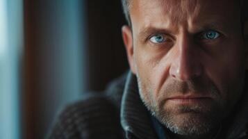 An adult man with a determined look on his face speaking out publicly about the bullying and harment he faced in the workplace photo