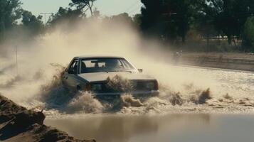 Troubled Transportation The camera pans in to reveal a vehicles engine, inundated with water and unable to run. photo