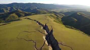 Aerial footage revealing the intricate network of fault lines that were exposed during the powerful quake, leaving the land fractured and unstable. photo