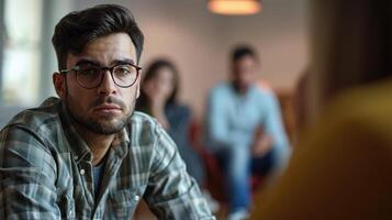 A man looks enviously at his friends successful career wondering why he hasnt achieved the same photo