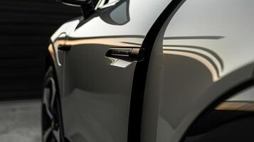 A detailed shot reveals the subtle contrast between the glossy black handle and the matte finish of the door frame photo