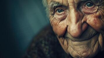 An elderly man smiles brightly his wrinkles reflecting a life full of experience and growth as he finally accepts himself for who he is photo