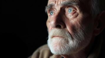 An older man with a pained expression his eyes gazing off into the distance as he reflects on the injustices he has faced due to his political beliefs photo