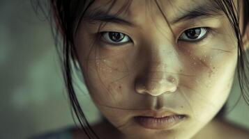 A teenage Asian girl with a determined look in her eyes despite the adversity she has faced due to her ethnicity photo