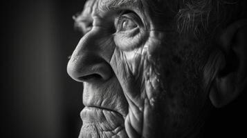 An elderly man gazing into the distance his eyes full of memories and a hint of sadness for the ping of time photo