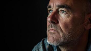 A middleaged man staring off into the distance lost in thought as he reflects on the moral struggles he has faced photo