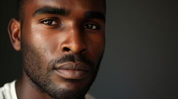 A Black man stares confidently into the camera his strong features a representation of his pride and selfacceptance in his identity photo