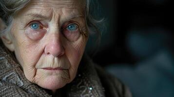 An older woman with a fractured expression and dark circles under her eyes representing the physical toll that bipolar disorder can take on an individual photo