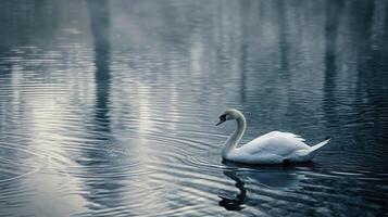 Closeup of a lone swan its peaceful stillness broken only by the occasional ripple of water and the distant echoes of the bustling city creating a serene and surreal atmosphere photo