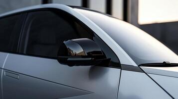 A detailed closeup of the side mirrors base showcases its slim design minimizing bulk and maximizing the cars striking profile photo