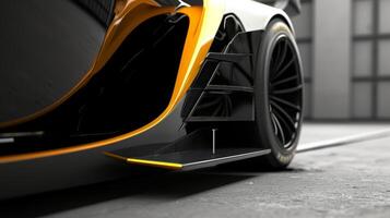 Inside the front fender of a car a small flap opens and closes to release excess air and maintain a balanced downforce photo