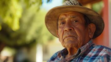 An older Hispanic man his face lined with determination as he speaks out against discrimination and calls for change photo