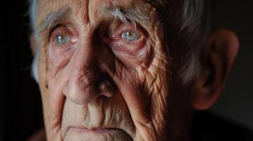 An older gentleman with a sadness in his eyes as he contemplates the dreams he had to give up for his family photo