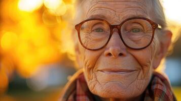 An older adult with a smile on their face and a le in their eye finally feeling free and liberated after coming to terms with their true gender identity photo