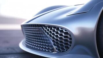 An upclose view of the aerodynamic grille on an ecoefficient car designed to improve airflow and reduce drag for better overall efficiency photo