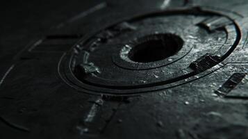 The camera zooms in on a dark ominous symbol etched onto a metal surface hinting at a hidden and elusive organization photo