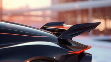 The angle changes to capture the dynamic movement of the spoiler as it adjusts to the wind resistance creating a seamless transition photo