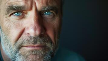 A middleaged man with a furrowed brow representing the challenges and stresses of aging photo