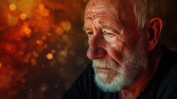 An older man with a reflective expression lost in thought photo