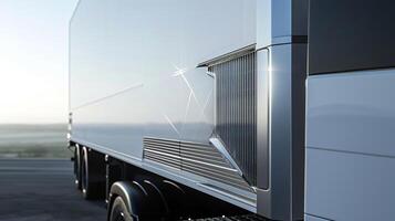 A closeup of the rear of a truck showcasing the airflow that is disrupted by the square shape of the trailer photo