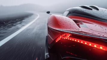 A slowmotion closeup shot emphasizes the speed and agility of the spoiler as it reacts to the changing driving conditions photo