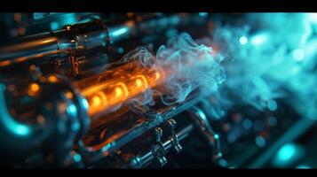 A closeup of a cars nitrous oxide on being pressed sending a surge of power through the vehicle and propelling it forward photo