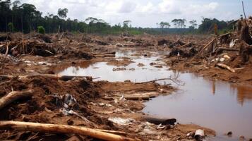 The ripple effect of deforestation how it contributes to environmental imbalance and its consequent flooding aftermath. photo
