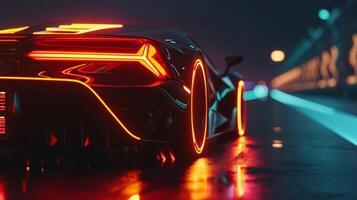 The camera focuses on the glowing taillights of a car the steady hum of the engine building as the driver nervously awaits their turn to race photo