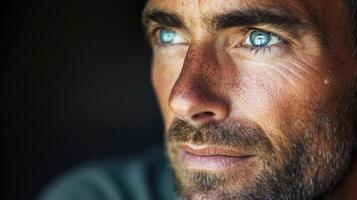 The contemplative expression of a man in his 40s reflecting on the dreams he once had and how his life turned out differently than he expected photo
