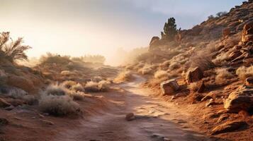 Foggy Trails The fog trails through the desert, creating a mystical pathway through the vast expanse. photo