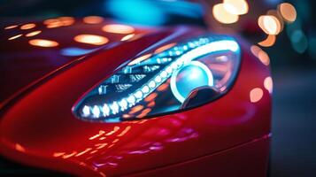 A closeup shot of a sports cars adjustable headlights showcasing the cars advanced technology and ability to adapt to different driving conditions photo