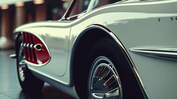 Closeup footage of a retro cars clic side vents highlights not only the elegant aesthetic but also their function in creating a smoother airflow around the vehicle photo