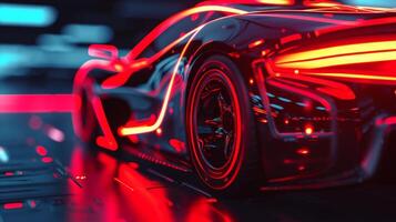 A closeup of neon tubes forming geometric shapes and patterns adding a touch of modern art and technology to the car photo