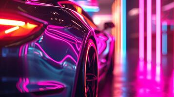Detail shot of neon lines wrapping around the cars side mirrors adding a subtle yet vibrant touch to the overall design photo