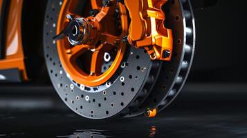 The viewers are given a detailed view of the highperformance brake calipers designed for faster and more efficient stopping power photo
