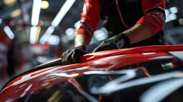 A closeup of a worker delicately ironing the flag to remove any wrinkles or creases. This step is crucial for keeping the flag looking pristine during the race photo