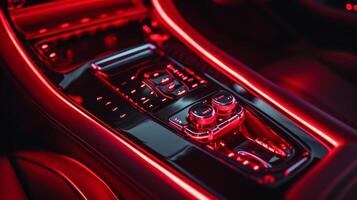 The glowing red lights of the gear shift indicator give off a sporty and dynamic vibe photo