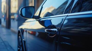A slowmotion shot captures the satisfying click sound made when the handle is fully pressed ensuring a secure closure of the car door photo