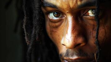 A person of color their face marked with scars from past violence endured during political perseion yet still standing strong and resilient photo