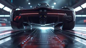 The camera takes us underneath the car giving us a glimpse of the undertray and diffuser masterfully designed to help the vehicle stick to the ground and enhance its aerodynami photo