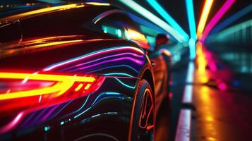 The camera zooms in on a cars headlights featuring a prism effect revealing a spectacular display of colors in a rainbow spectrum that brings the vehicle to life photo