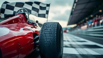 The iconic checkered pattern of the flag being dd over the shoulders of a retiring racer a poignant scene of the end of an era photo